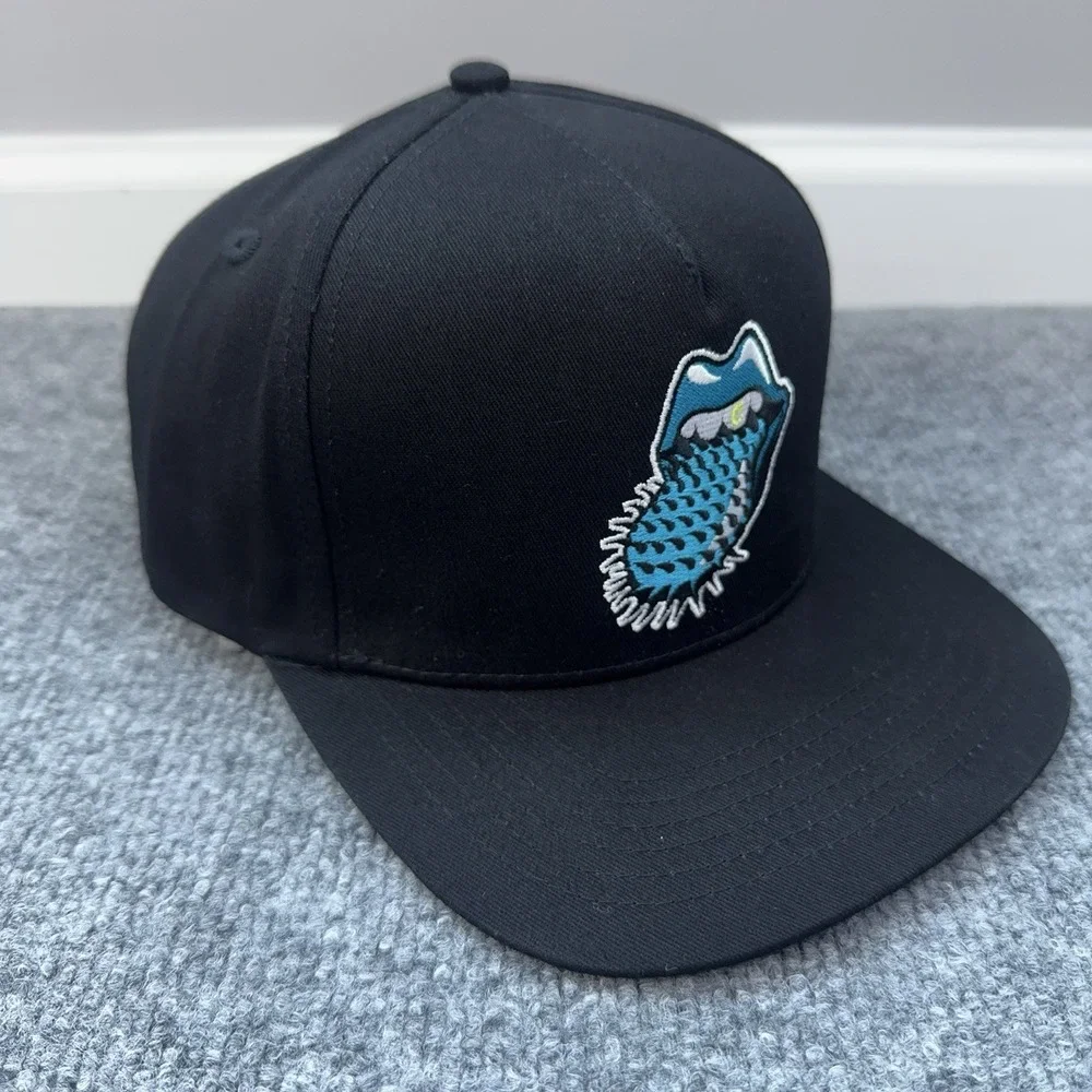 Cookies SF x Rolling Stones Hat Black High Crown Snapback Blue Spike Tongue NWOT